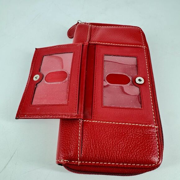 Giani Bernini Red Genuine Leather Zip Around Wallet Organizer 8” X 4” - Picture 6 of 10